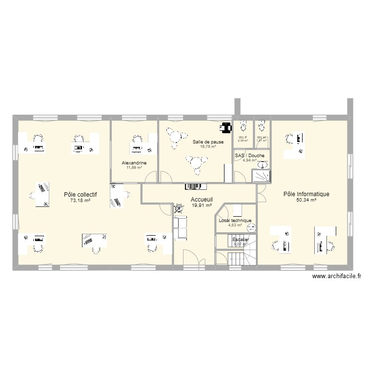 Bureau. Plan de 10 pièces et 193 m2