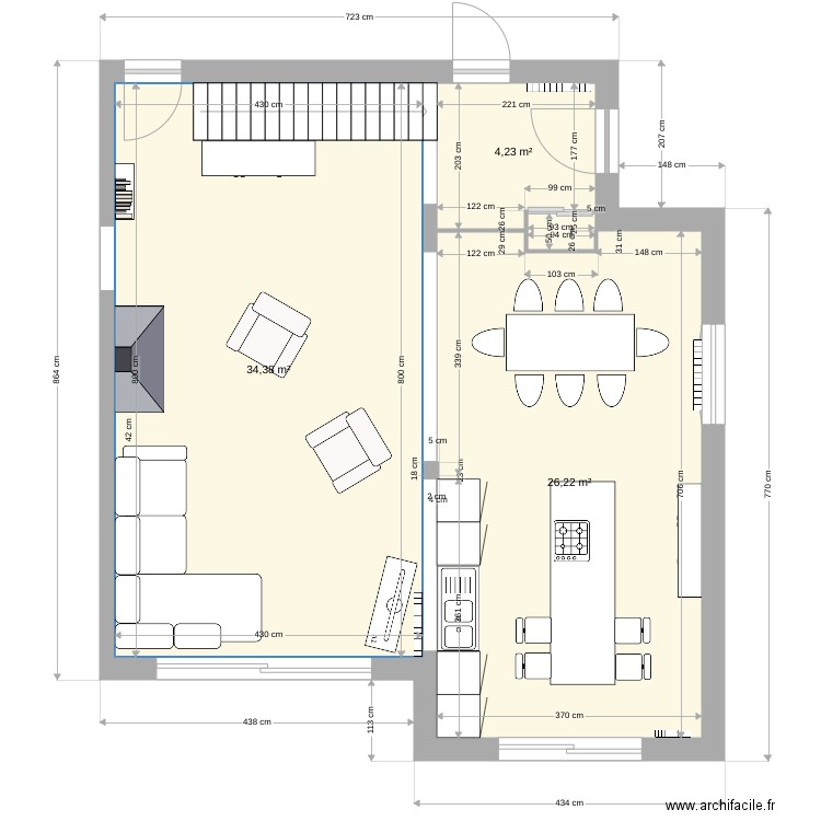 ClaireSebV3. Plan de 3 pièces et 65 m2