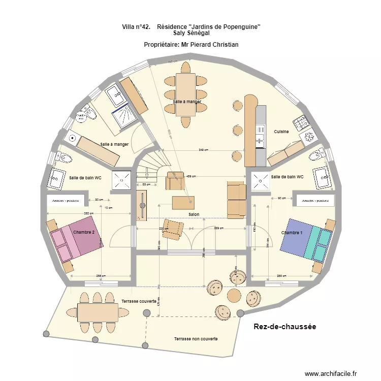 Villa teranga Rez de chauss&eacute;e. Plan de 