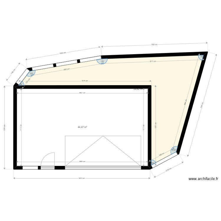 Garage 24. Plan de 2 pièces et 74 m2