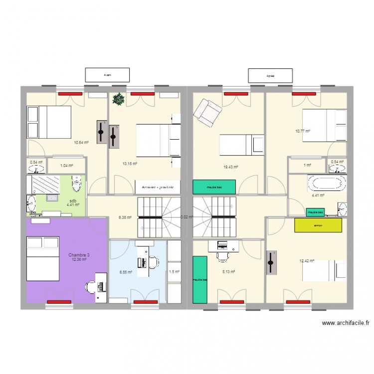 7 et 8 1er étage avant travaux. Plan de 0 pièce et 0 m2