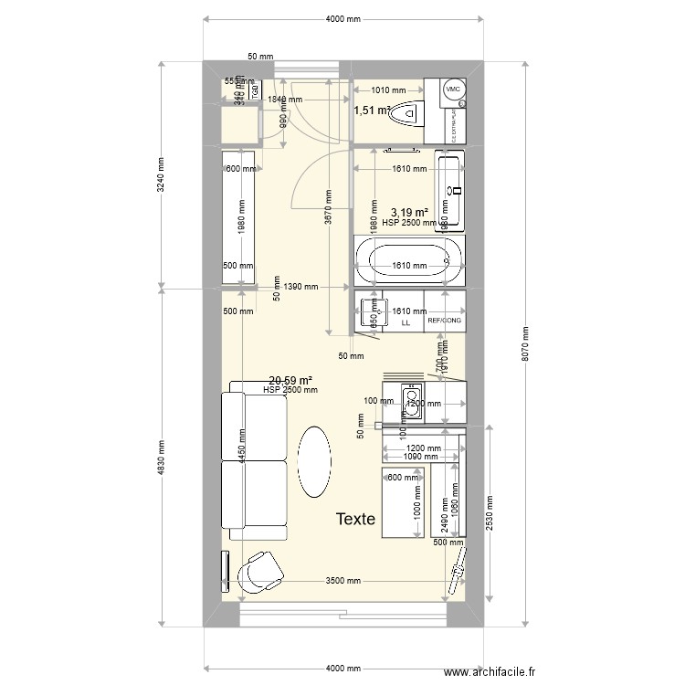 PROJET ROUCHY. Plan de 4 pièces et 26 m2