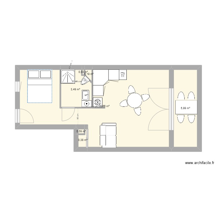 appartement les sablettes n3. Plan de 7 pièces et 39 m2