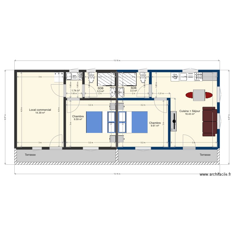 2 studios 1 chambre Bikélé. Plan de 0 pièce et 0 m2