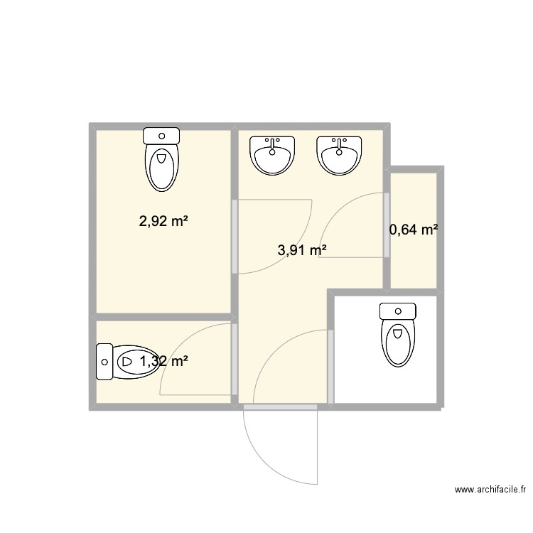 Toilettes Bureaux PCR. Plan de 0 pièce et 0 m2