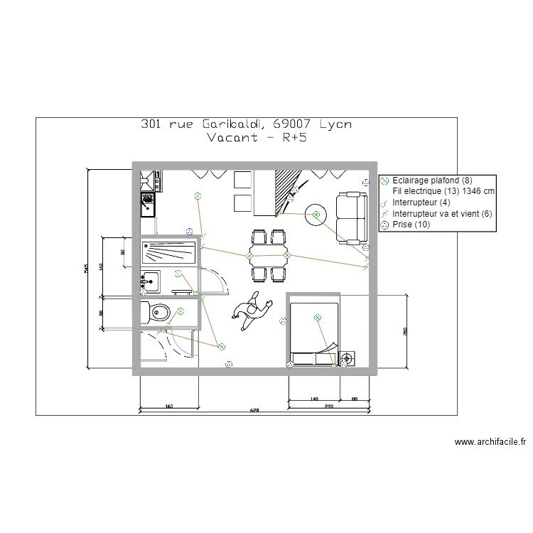 301. Plan de 3 pièces et 34 m2