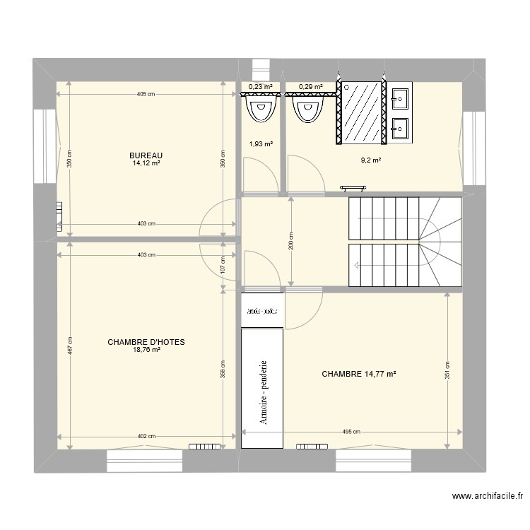 premier étage V3 sans meubles  21/02/22. Plan de 7 pièces et 72 m2