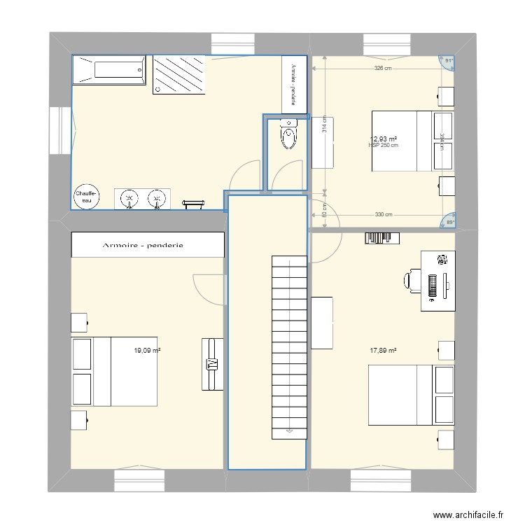 etages plein faye. Plan de 4 pièces et 79 m2