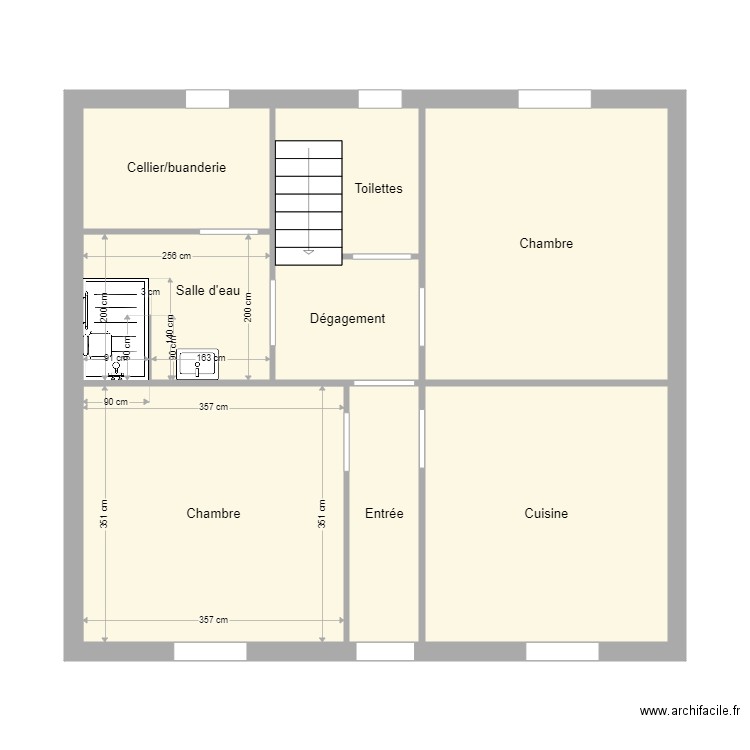 cadour rdc Après travaux. Plan de 8 pièces et 56 m2