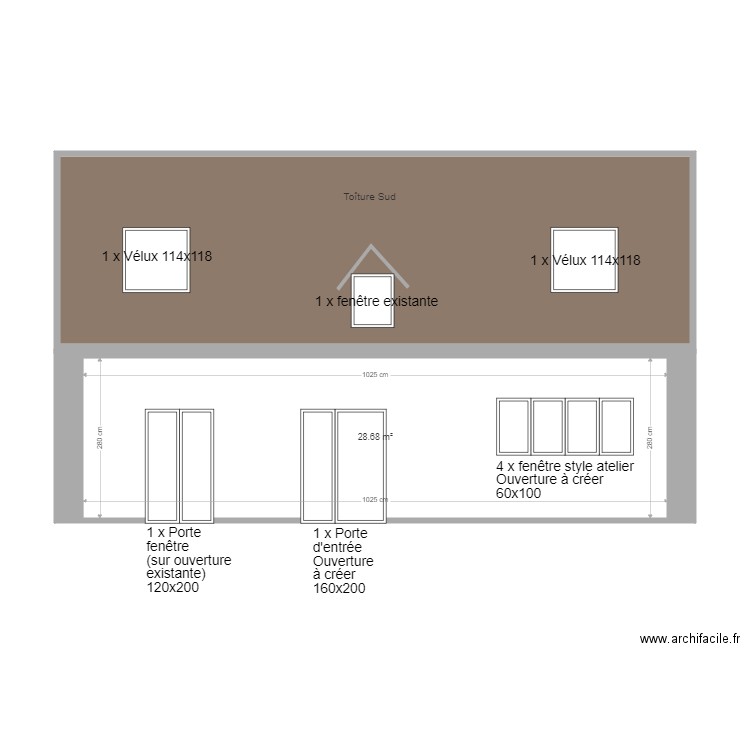 Petit Pont Plan de coupe Sud . Plan de 0 pièce et 0 m2