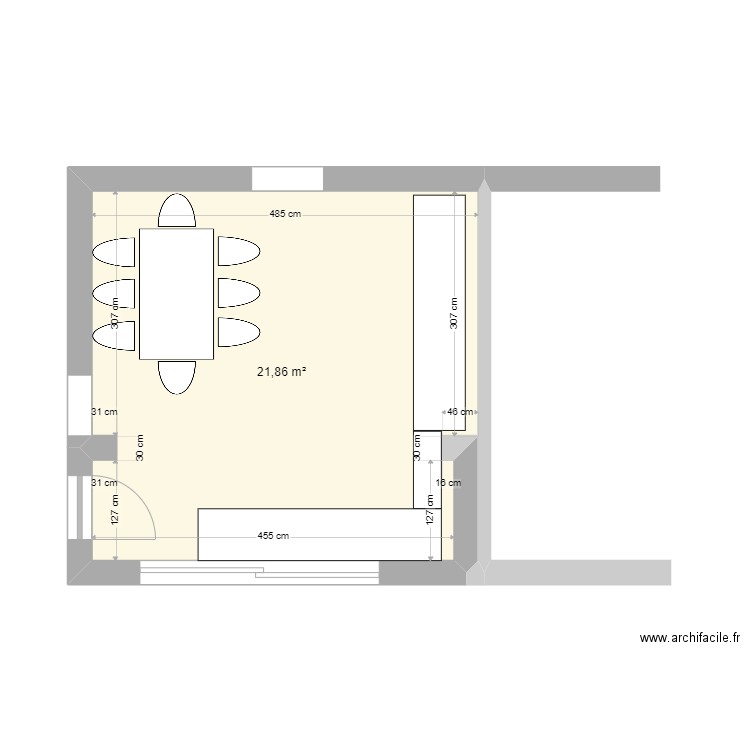 Cuisinne. Plan de 1 pièce et 22 m2