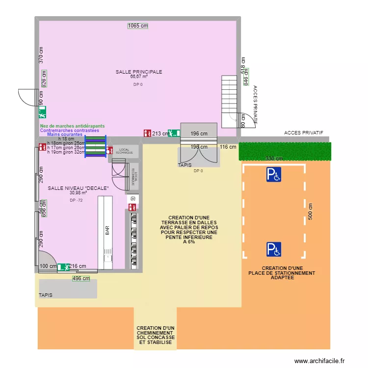 SALLE DE RECEPTION LA FONTAINE DU MONT APRES TRAVAUX. Plan de 