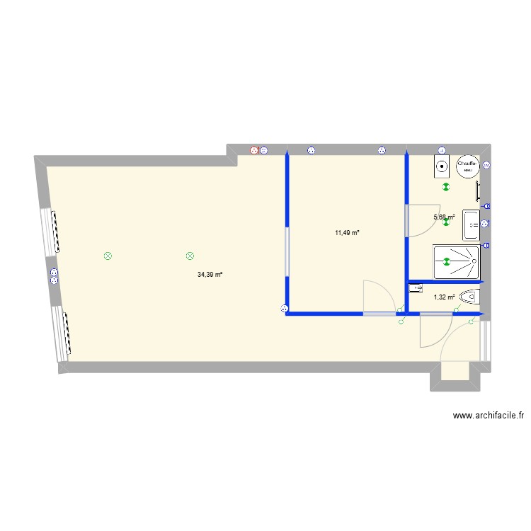 appart. Plan de 4 pièces et 53 m2