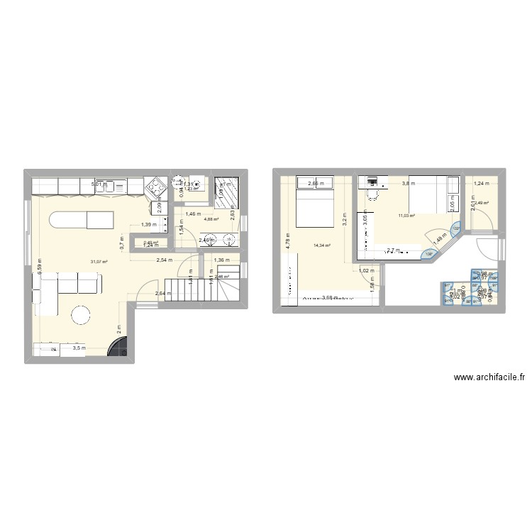 Plan de base 2. Plan de 9 pièces et 67 m2