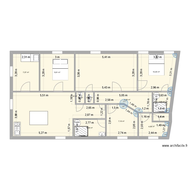 ETAGE 1 AVEC MEUBLES. Plan de 12 pièces et 96 m2