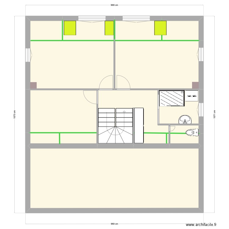 Etage 1 ter. Plan de 13 pièces et 89 m2