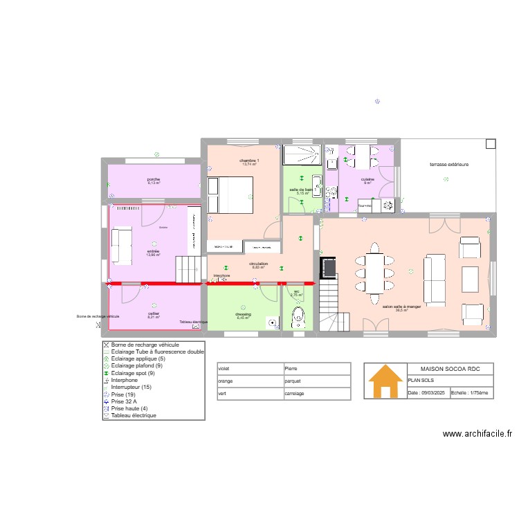 SOCOA sol rdc. Plan de 10 pièces et 111 m2