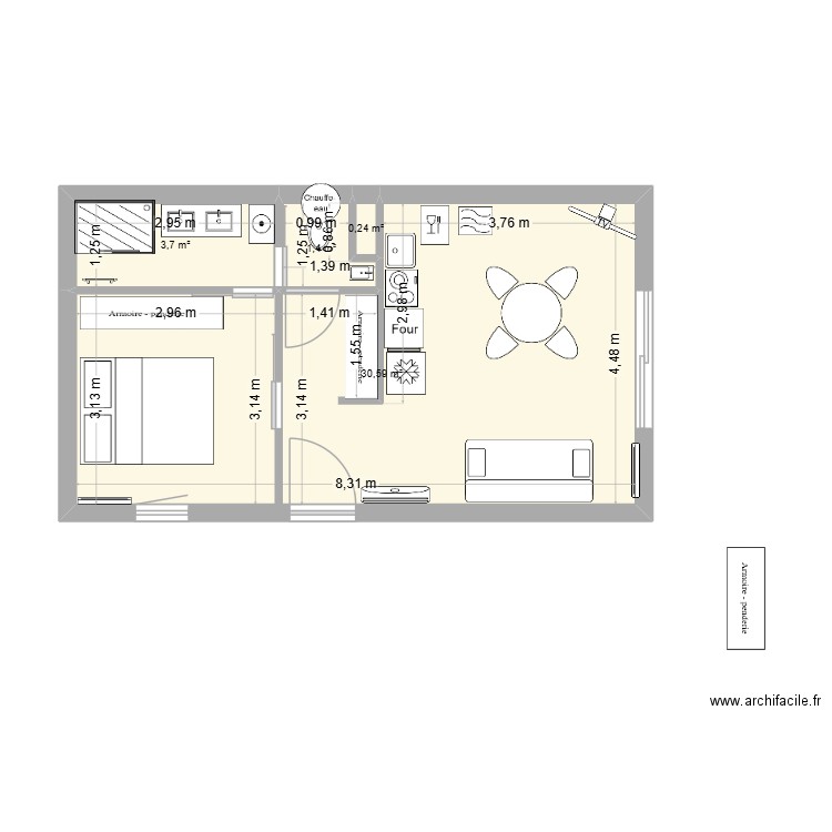 Appartement Cavaliere. Plan de 4 pièces et 36 m2