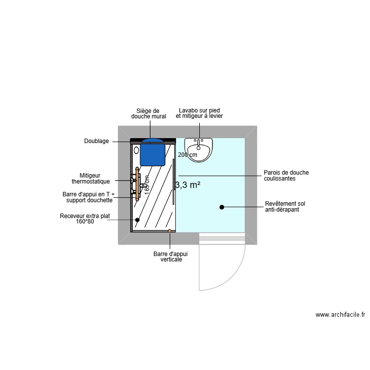 Projet LEZIN. Plan de 1 pièce et 3 m2