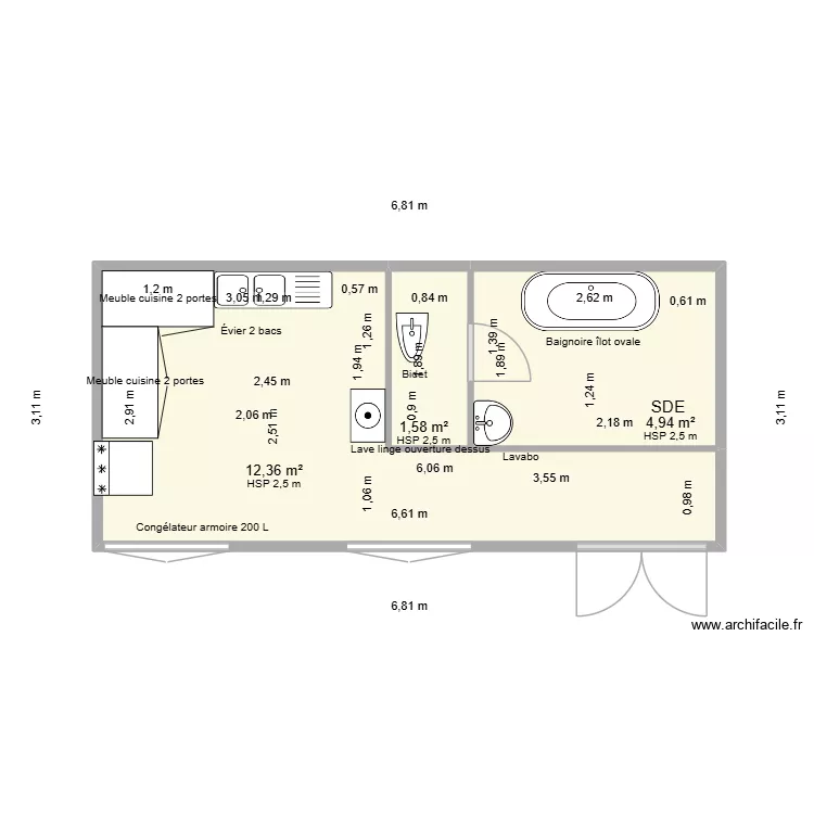 VERANDA ET SDE. Plan de 3  et 19 m²