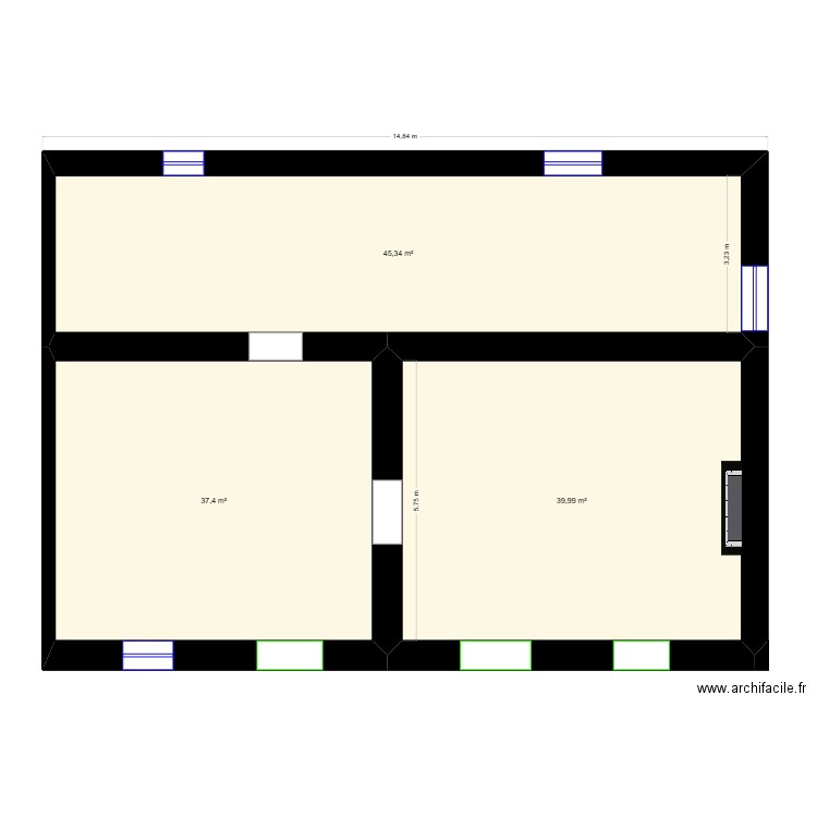 Plan vierge. Plan de 3 pièces et 123 m2