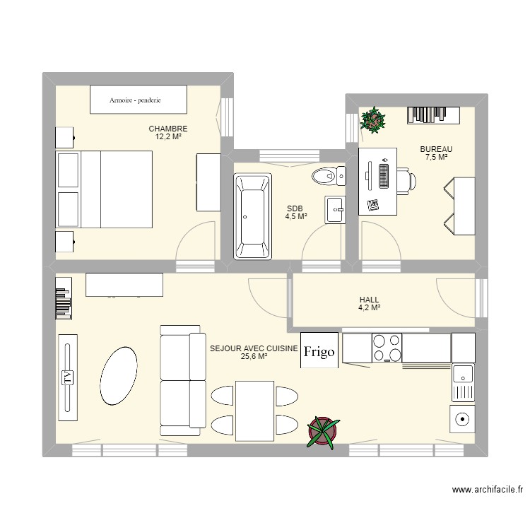 SERVAIS. Plan de 5 pièces et 54 m2