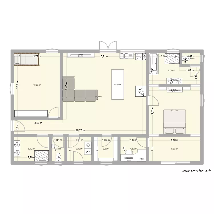 maison F3 bureau/salle de sport. Plan de 11 Pièces et 124 m²