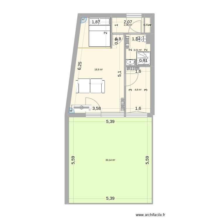 Pour maman - Futurs aménagements. Plan de 6 pièces et 59 m2