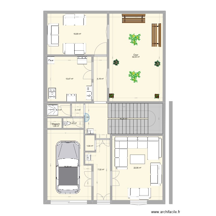 RDC. Plan de 13 pièces et 138 m2