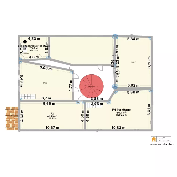 Le Rizac 1er etage - V4. Plan de 6  et 227 m²