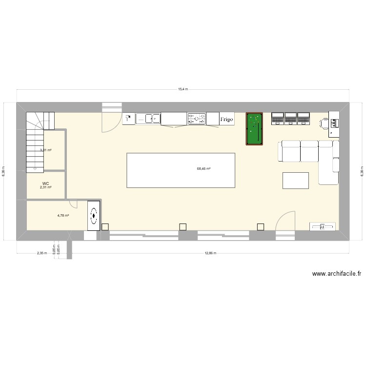 RUINE. Plan de 4 pièces et 79 m2