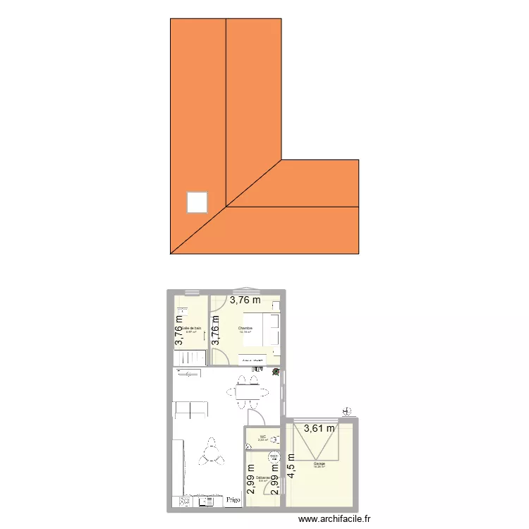 M3 - VALTIERE. Plan de 5  et 45 m²