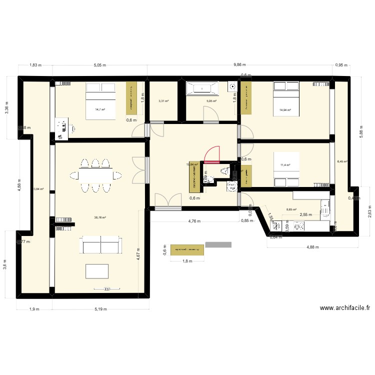 Piscine 4 etage bis. Plan de 11 pièces et 138 m2