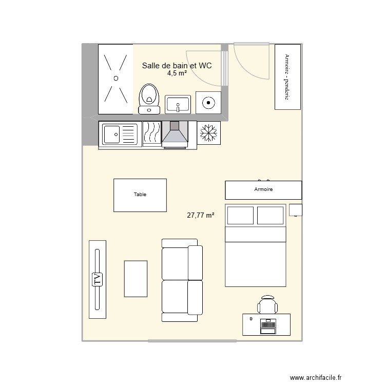 Carnot. Plan de 2 pièces et 32 m2