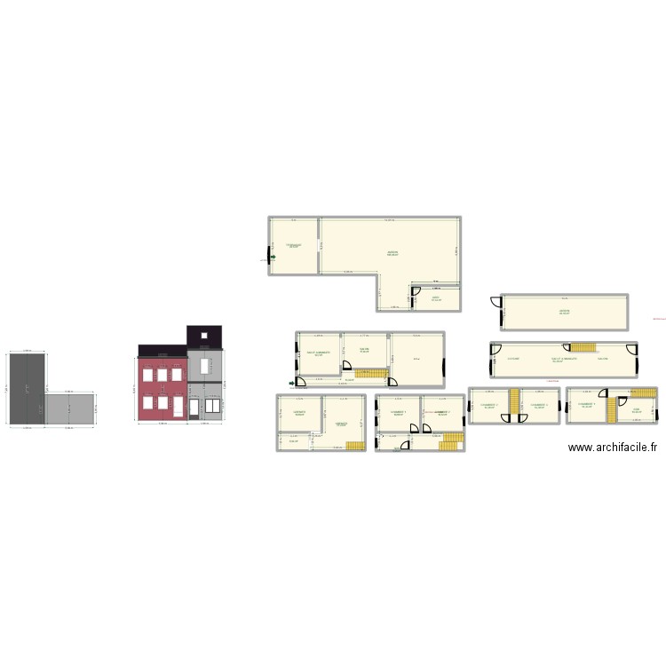 travaux. Plan de 22 pièces et 491 m2