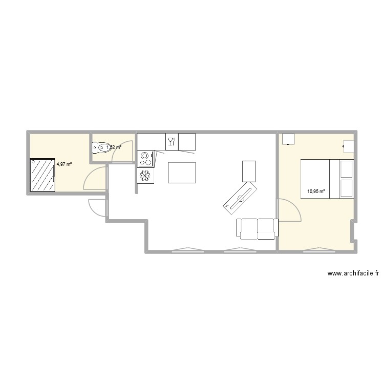 Ethel. Plan de 3 pièces et 17 m2