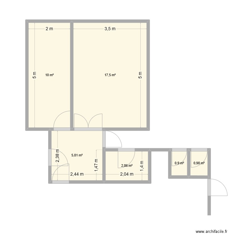 appart. Plan de 6 pièces et 38 m2