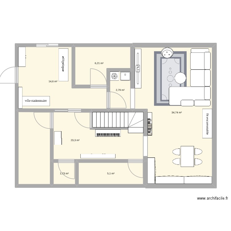plan #2 sous-sol Derusha. Plan de 7 pièces et 88 m2