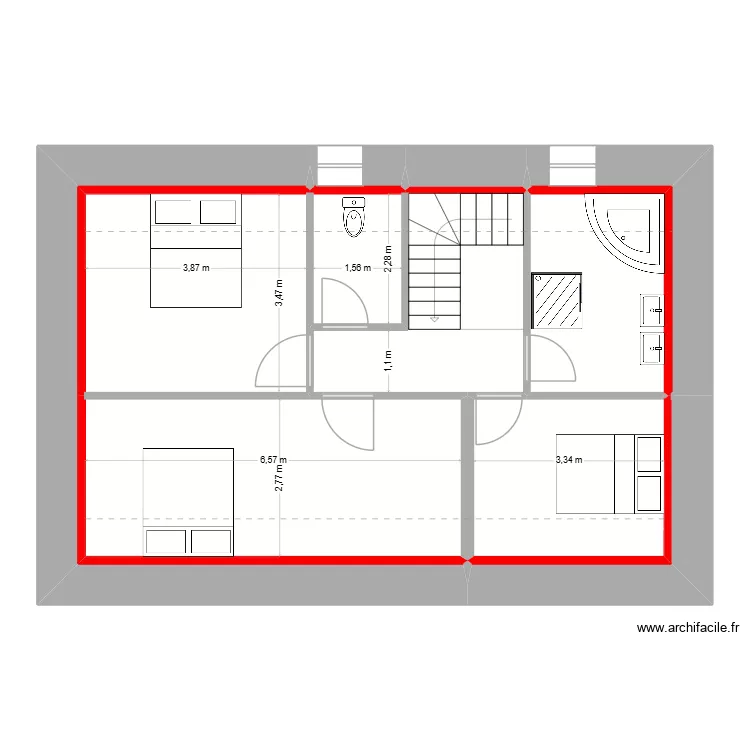 Oc&eacute;ane et Gwen Etage projet 6. Plan de 11  et 62 m²