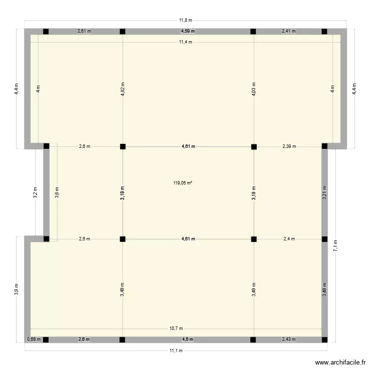 RDC. Plan de 1  et 119 m²