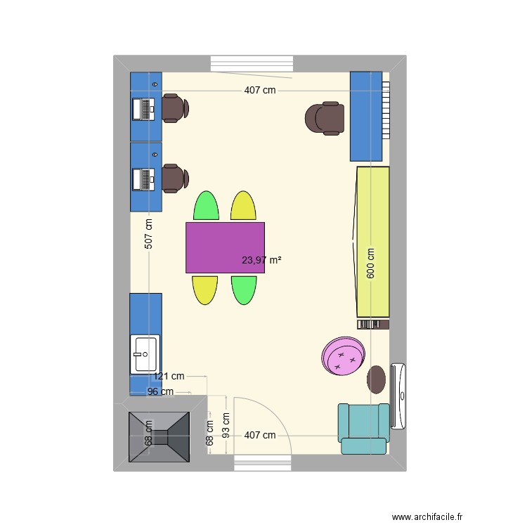 FV Ebauche sans dimensions. Plan de 1 pièce et 24 m2