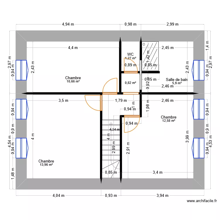 Plan Haut. Plan de 7  et 50 m²