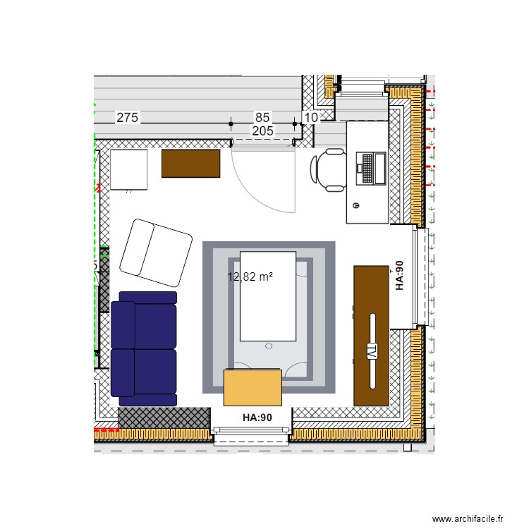 Salle de jeux. Plan de 1 pièce et 13 m2