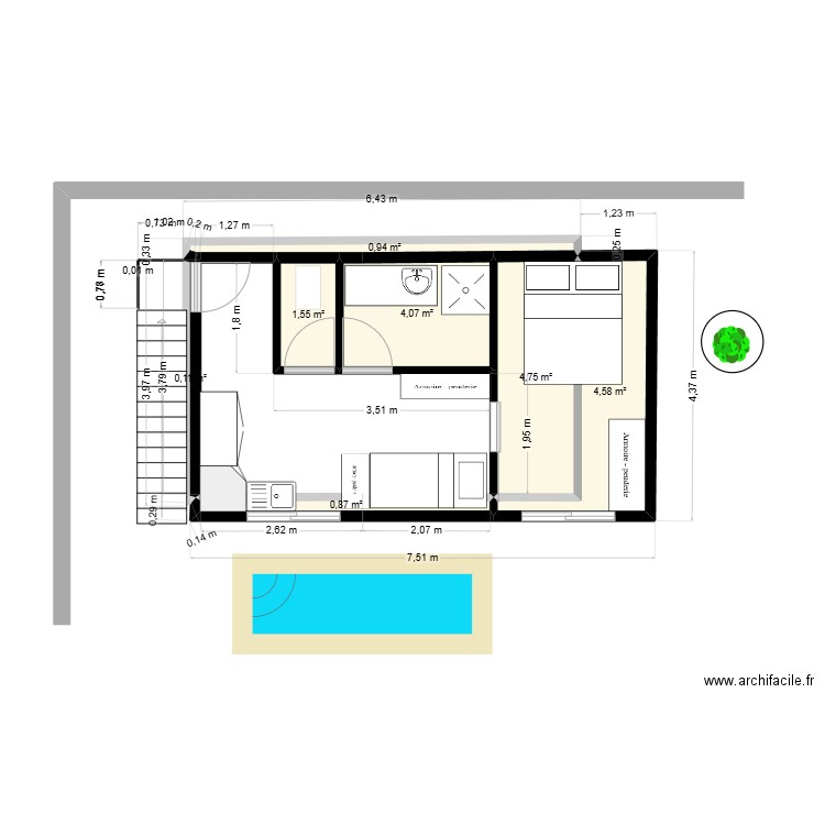 étage kiosque 2. Plan de 7 pièces et 17 m2