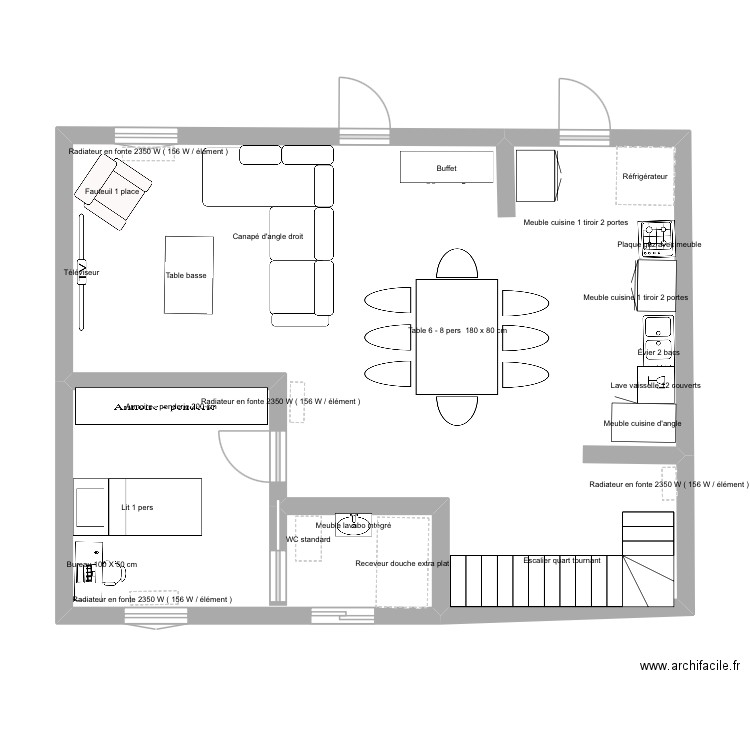 Nimes. Plan de 2 pièces et 65 m2