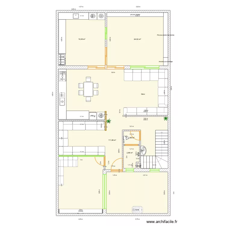 sous sol. Plan de 6 Pièces et 160 m²