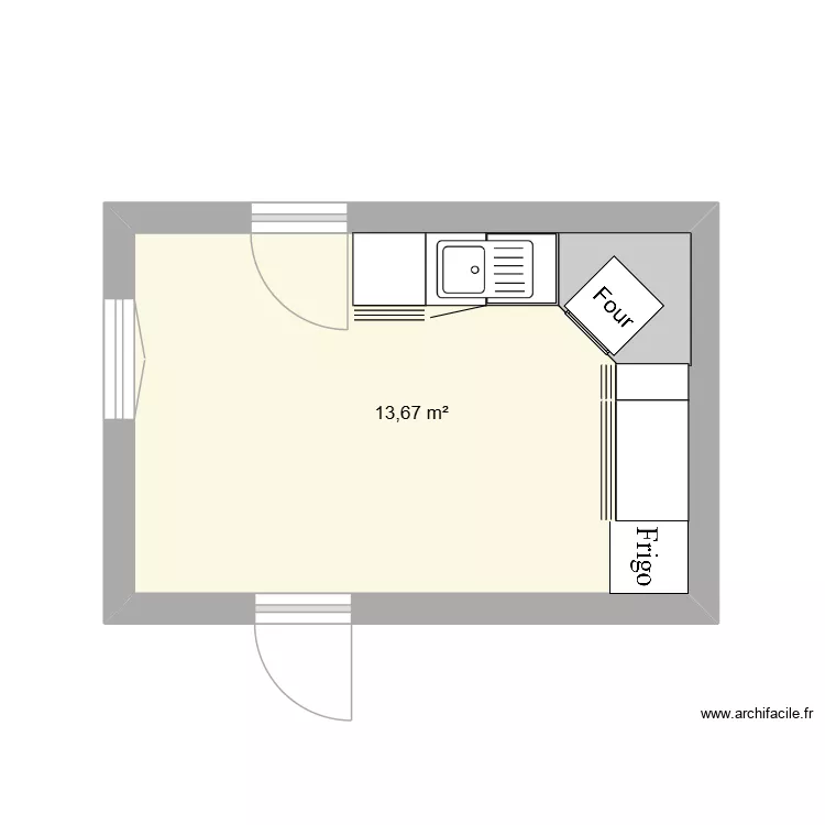 Cuisine 1. Plan de 1 pièce et 14 m²