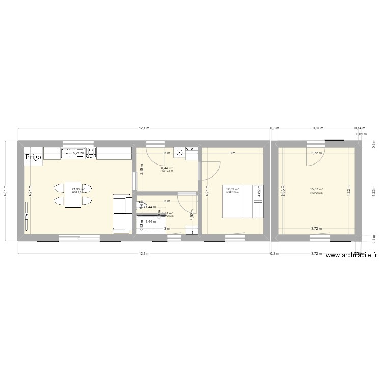 Projet Eésé 4. Plan de 5 pièces et 62 m2