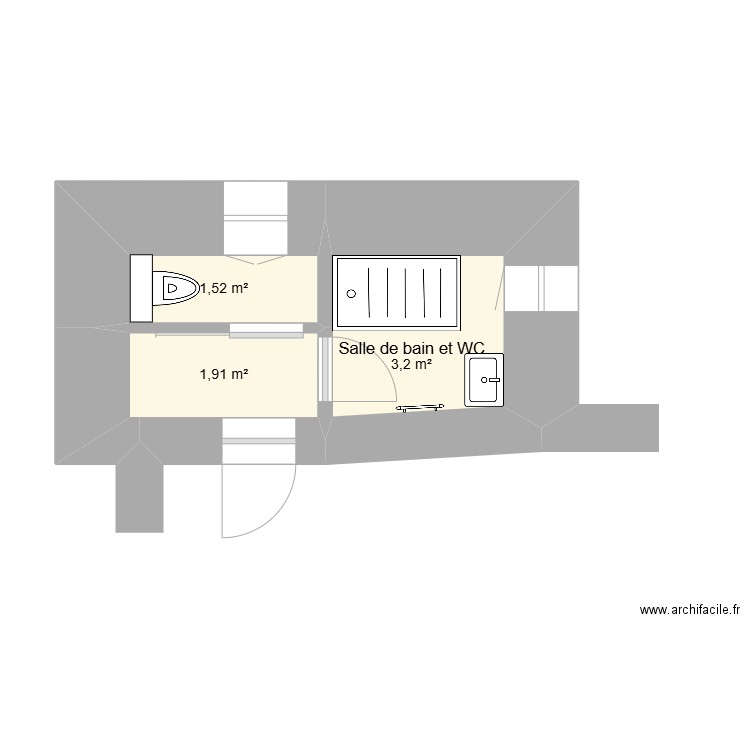 CLERC-Projet. Plan de 3 pièces et 7 m2