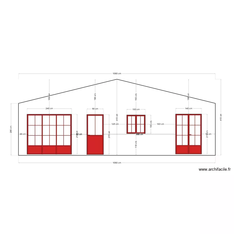 Fa&ccedil;ade rose SUD. Plan de 